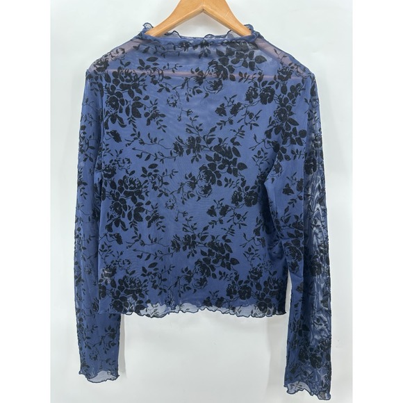 The Unbranded Brand Tops - Y2K Velvet Burnout Mesh Top Grunge Whimsigoth Sheer Lettuce Edge Emo